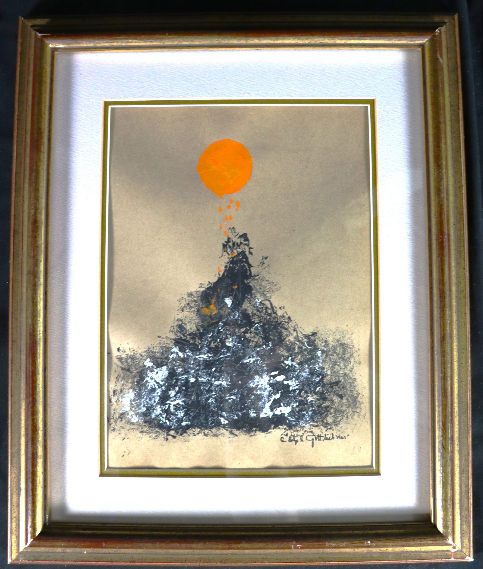 Framed Mixed Media on Paper signed ADOLPH GOTTLIEB and dated 1961: Framed Mixed Media on Paper signed Adolph Gottlieb (American, 1903-1974) and dated 1961, We do not have COA for this piece therefore being sold in the manner of Adolph Gottlieb (American, 1903-19