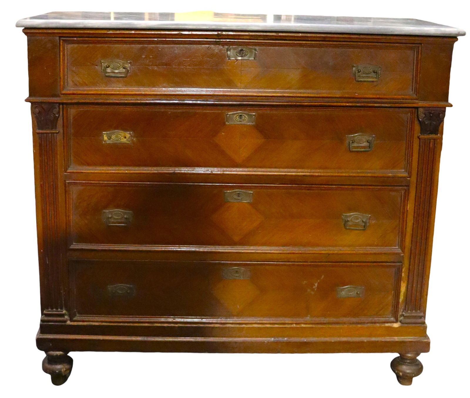 Antique chest of drawer's commode regency style with marble on the top (1 of 12)