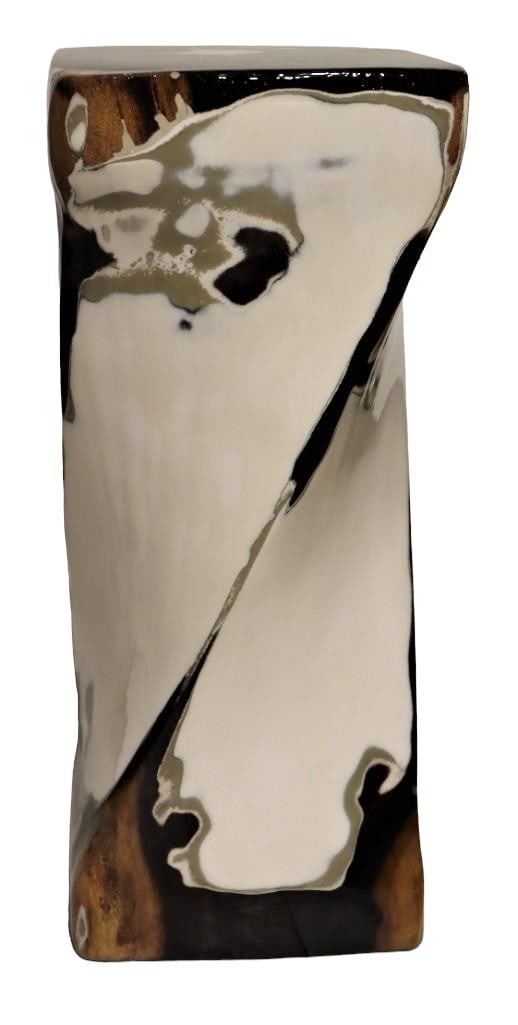 Modern Carved Twisted Wood Stool Table by Franc Pala: Modern Carved Twisted Wood Stool Tables. The piece is sturdy and heavy, teak wood. Unique design with a smooth finish all over, great for a seat or just for display. Signed on the bottom Franck PALA D