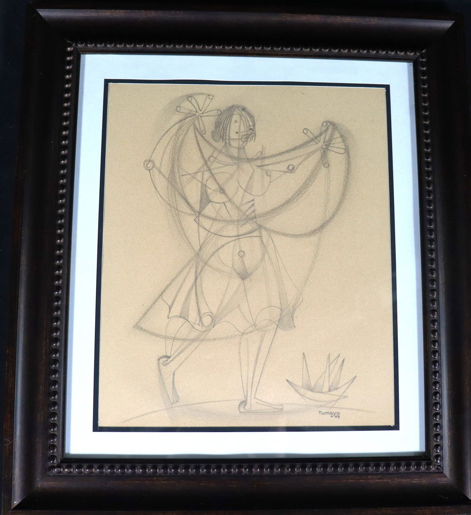 Framed Drawing on paper signed Tamayo and dated 59: Framed Drawing on paper signed Tamayo and dated 59 Rufino Tamayo (Mexican, 1899-1991) We do not have a COA for this piece and is therefore being sold in the manner of Rufino Tamayo