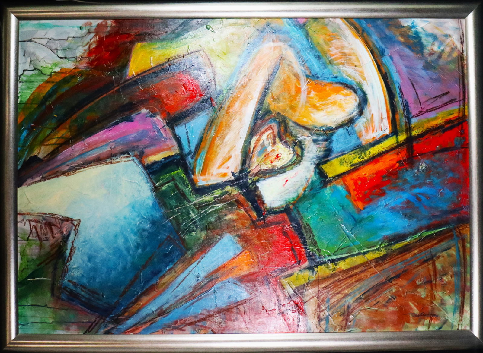 Framed Acrylic on canvas signed Juan Abuela and dated 15: Framed Acrylic on canvas signed Juan Abuela and dated 15 Juan Abuela, Born in Villa Clara, Cuba, 1974. Based in Miami since immigrating in 2005. DIMENSIONS with frame: Height 40.20 inch / 102 cm