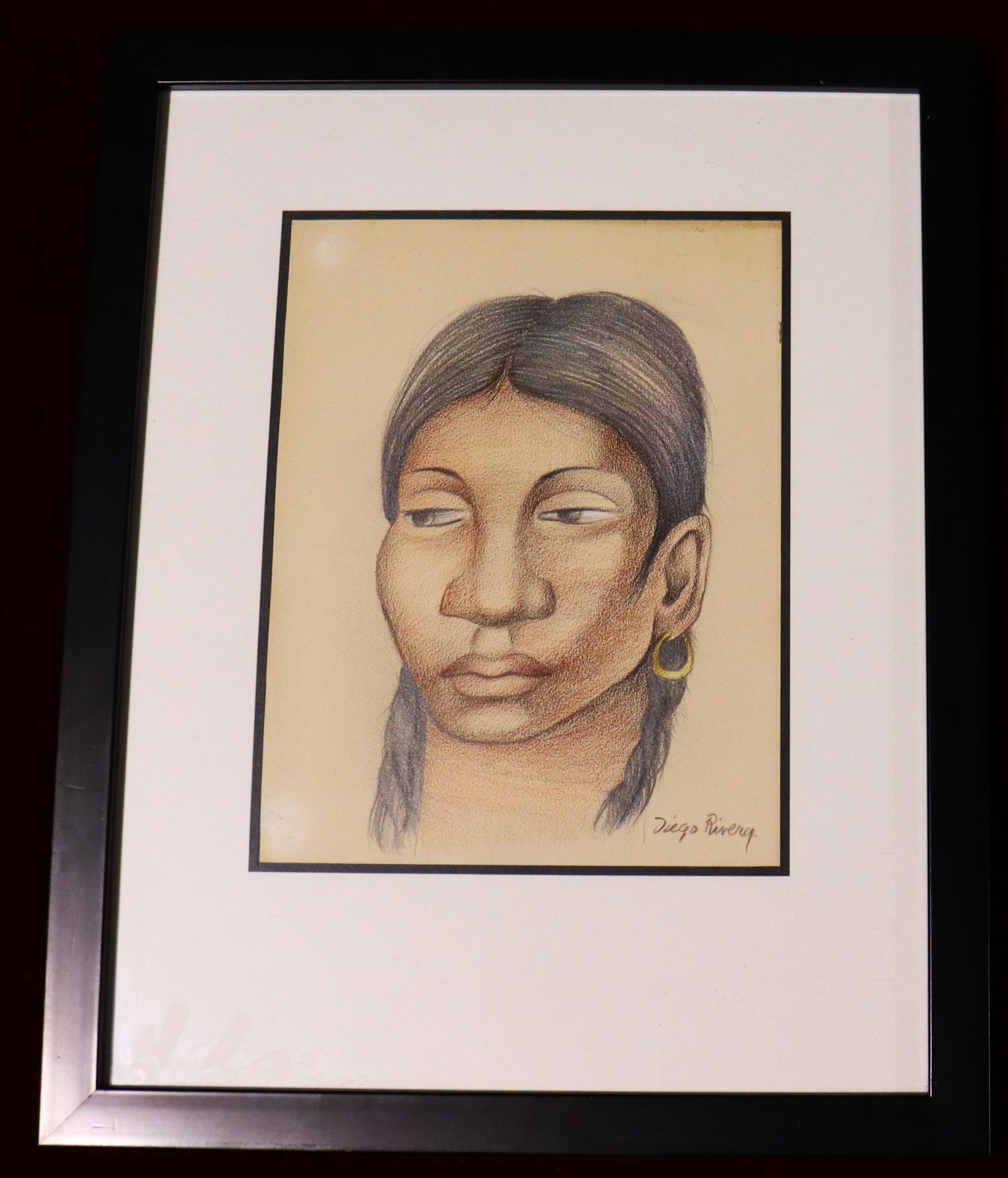 Framed Mixed media on paper signed Diego Rivera lower right: Framed Mixed media on paper signed Diego Rivera lower right Diego Rivera (Mexican, 1886-1957) We do not have a COA for this piece and is therefore being sold in the manner of Diego RiveraDIM