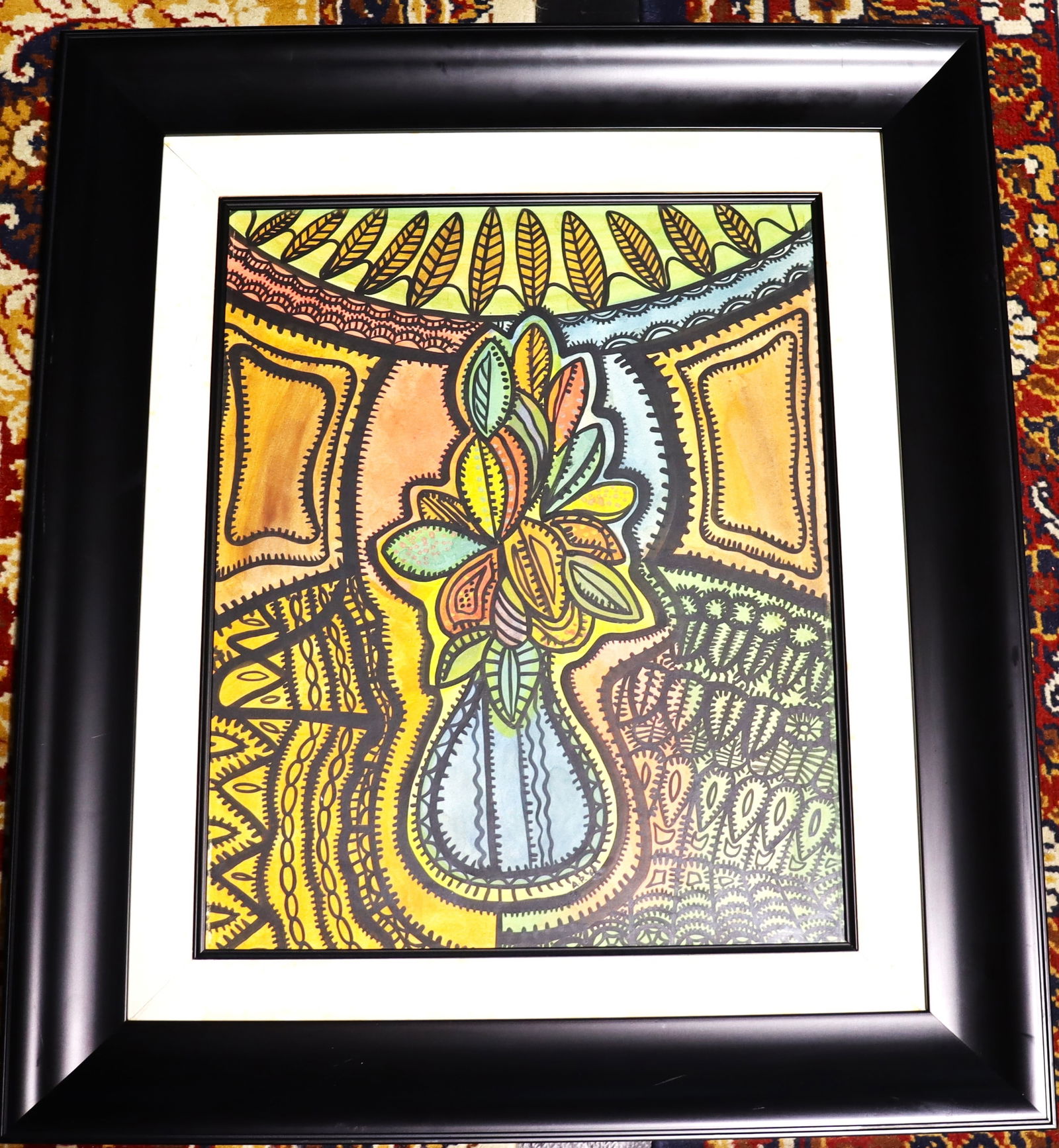 Framed Mixed media on paper signed Amelia Pelaez (1896-1968): Framed Mixed media on paper signed Amelia Pelaez Amelia Pelaez (Cuban 1896-1968) We do not have a COA for this piece and is therefore being sold in the manner of Amelia Pelaez&n