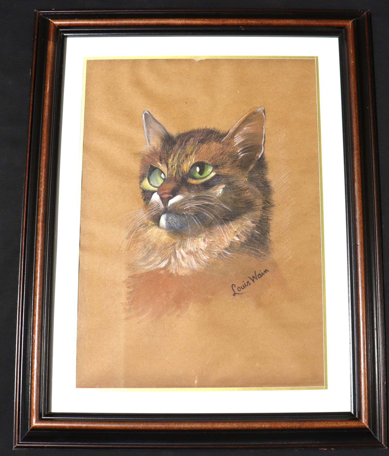 Framed Mixed Media on Paper signed Louis Wain: Framed Mixed Media on Paper signed Louis Wain Louis William Wain (British, 1860-1939) We do not have a COA for this piece and is therefore being sold in the manner of Louis William