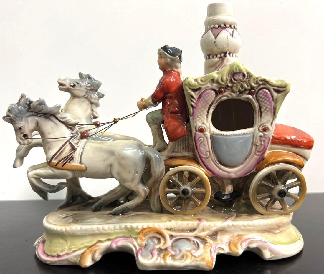 Antique large German figurine by Grafenthal depicting horse and carriage. (1 of 9)