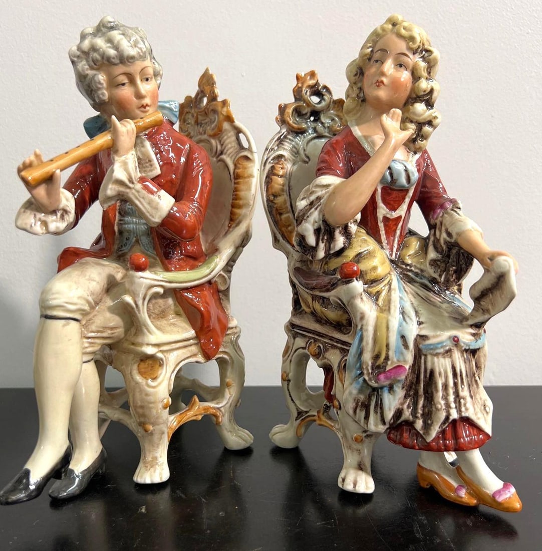 TWO GERMAN PORCELAIN FIGURINES WOMAN & MAN BY GRAFENTHAL (1 of 9)