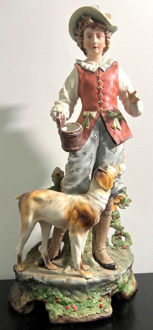GERMAN PORCELAIN FIGURINE MAN WITH A DOG BY GRAFENTHAL (1 of 11)