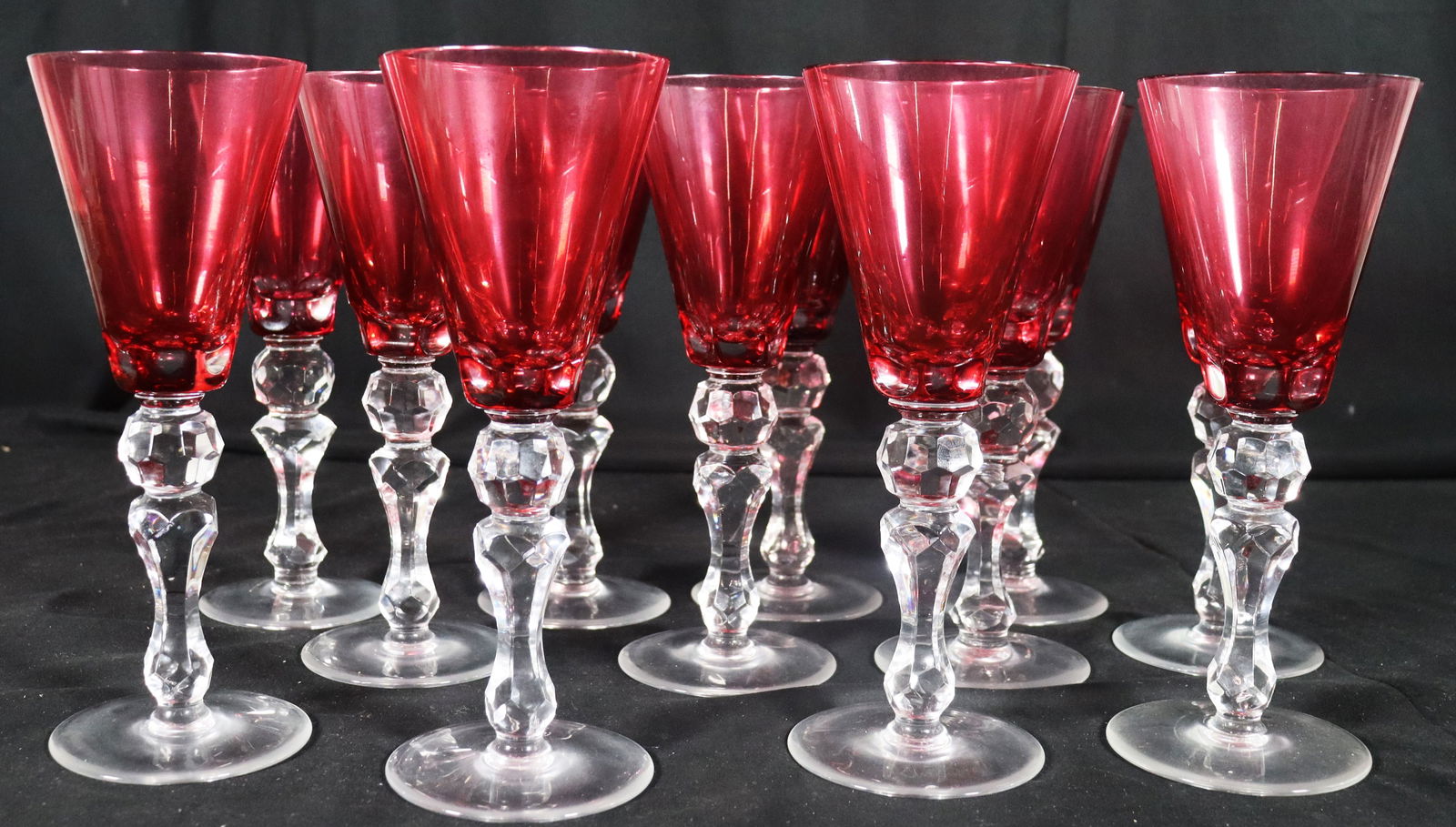 12 X Crystal Cranberry glasses (1 of 8)