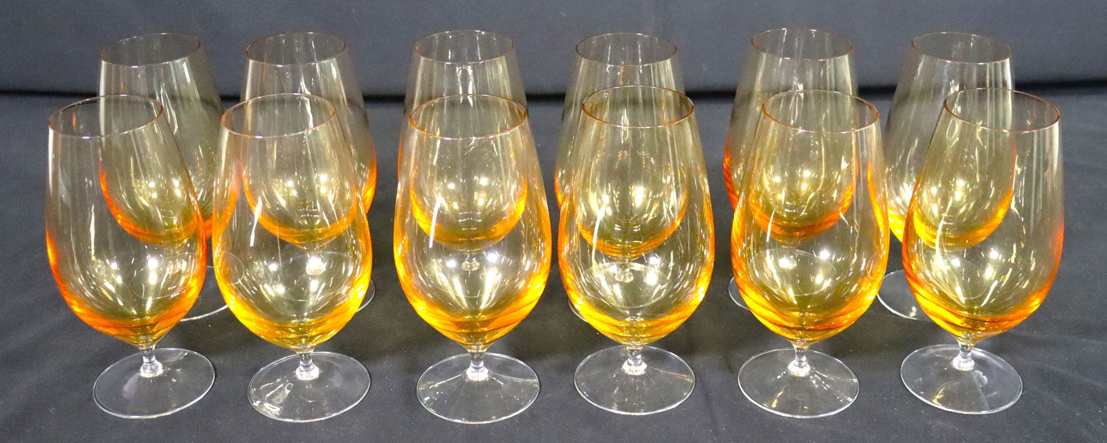 12 Vintage amber yellow crystal-clear glass water or wine glasses (1 of 11)