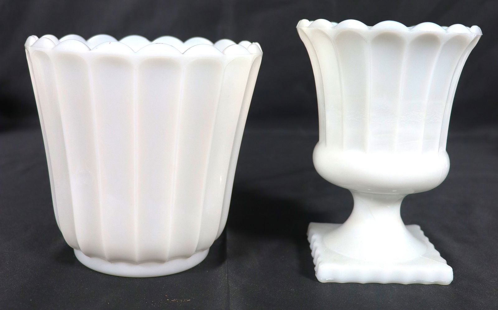 Vintage set of Two white milk glass pieces, often identified as a Grecian-style compote or planter (1 of 5)