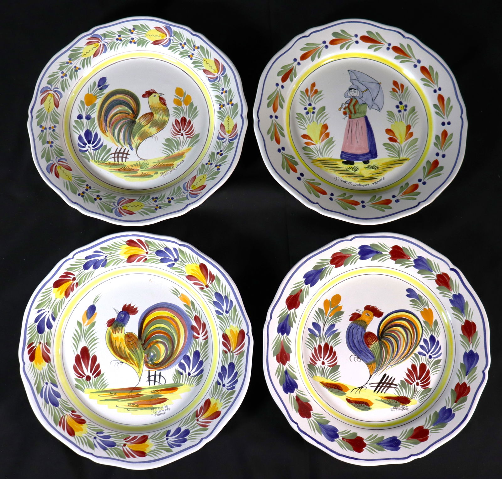 Four Vintage Henriot Quimper Ceramic Plate French Pottery Decorative Plates, Wall plate (1 of 8)