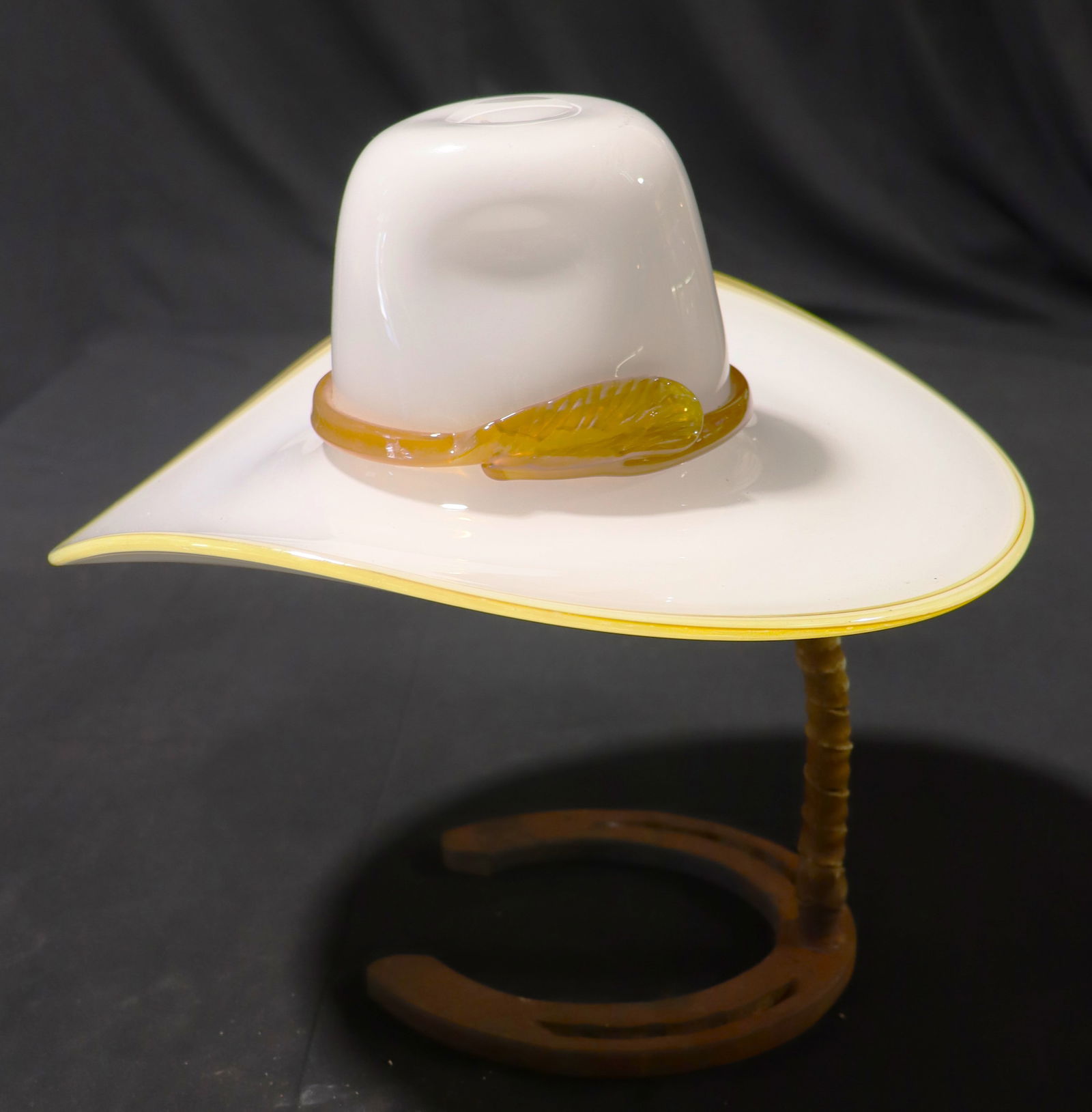 Vintage hand-blown art glass sculpture in the shape of a cowboy hat (1 of 16)