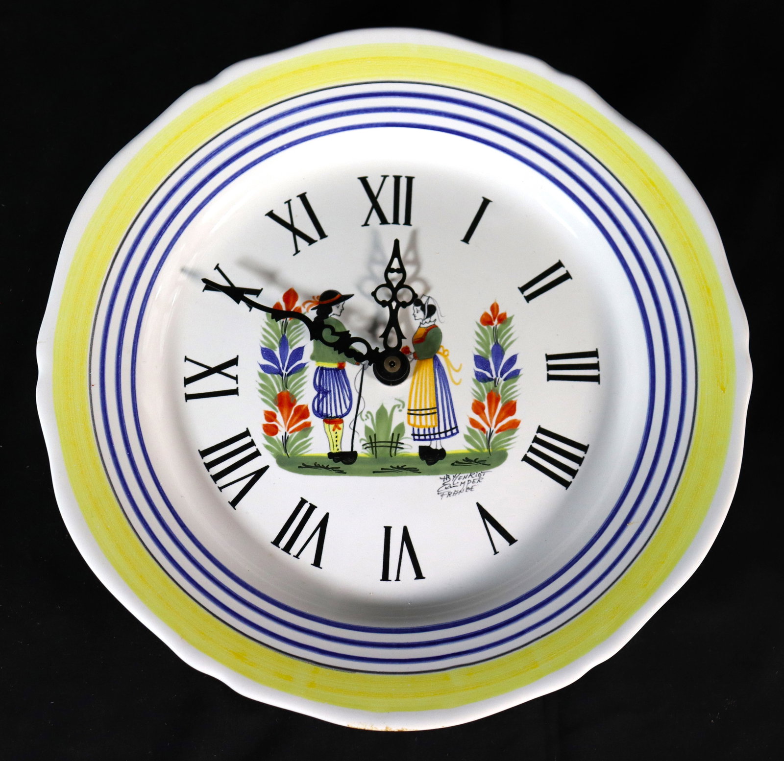 French Quimper Henriot Wall Clock Scalloped Man Woman Battery Operated Works (1 of 3)