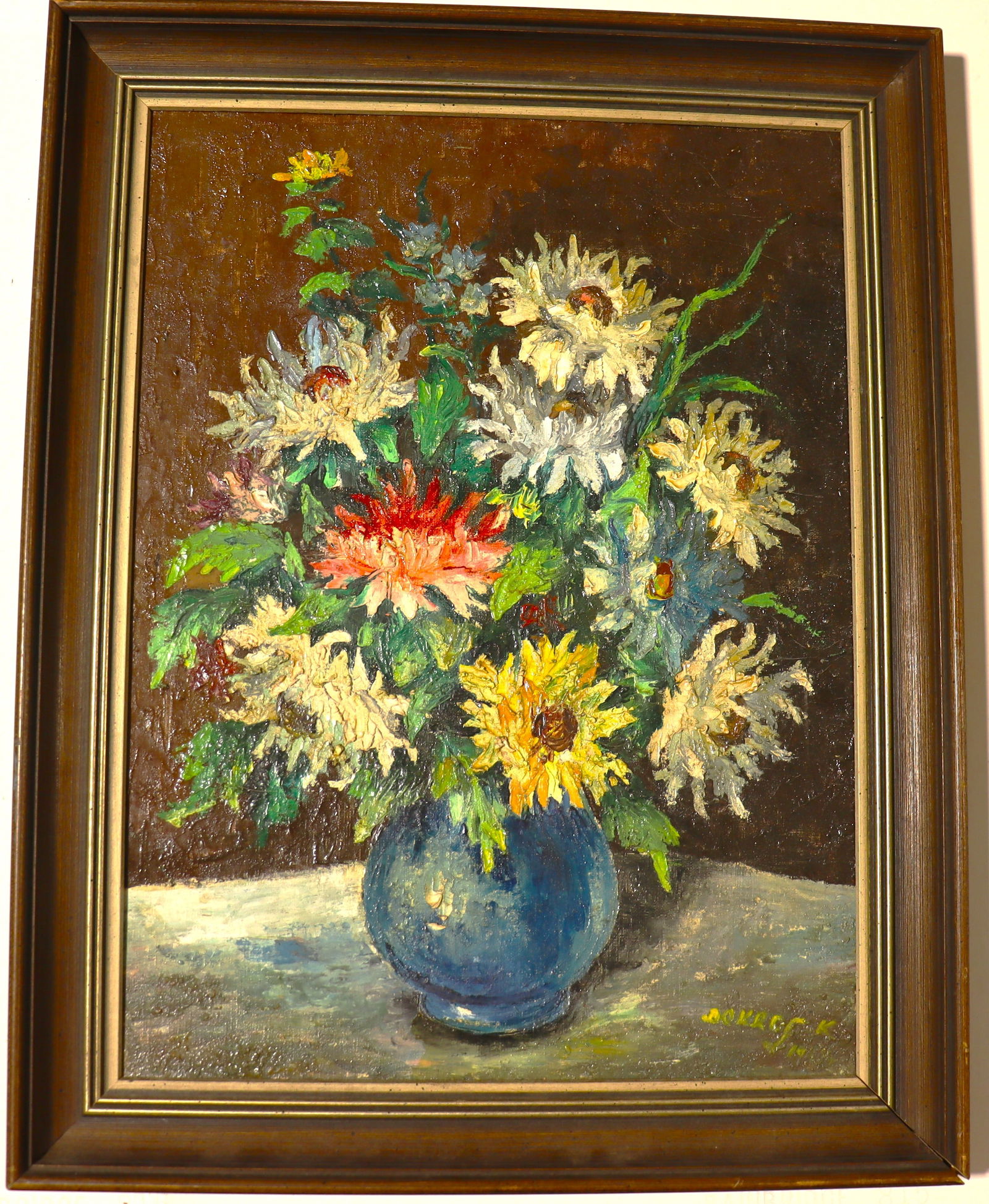 Framed impressionist floral still life oil painting on board signed lower right (1 of 4)