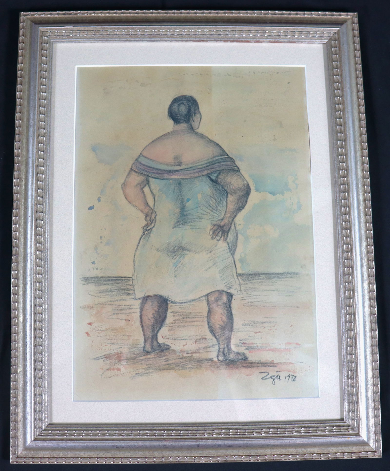FRAMED Mixed Media on Paper signed Zuniga and dated 1972 lower Right (1 of 4)