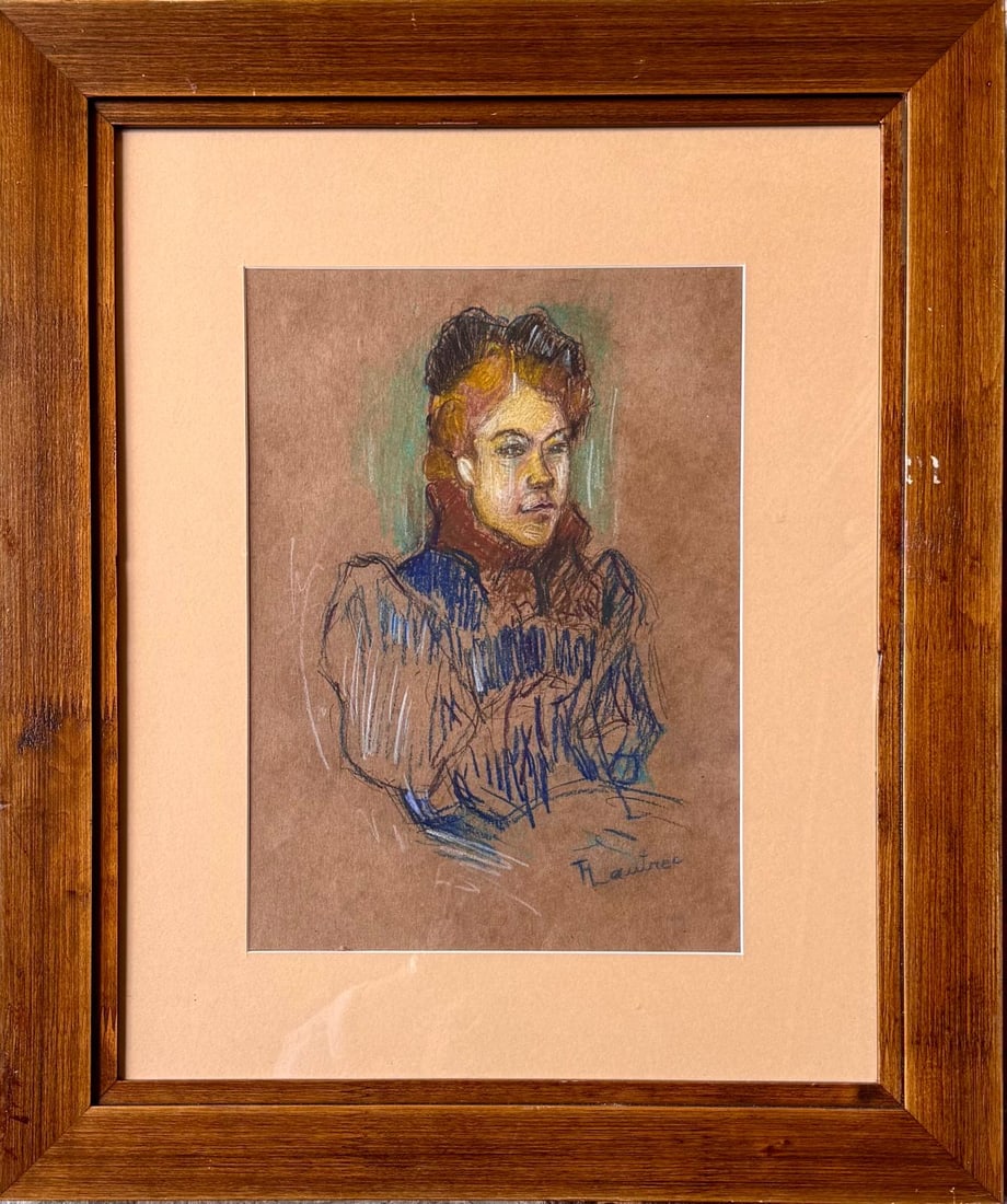 Framed Mixed Media on paper signed T Lautrec (after) (1 of 7)