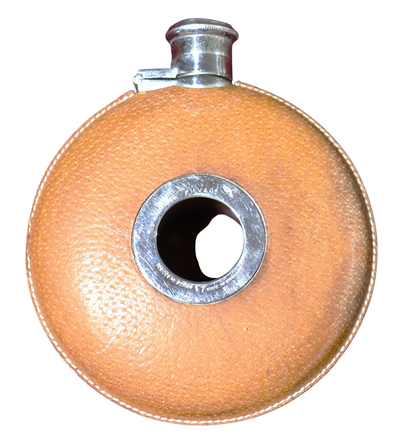 Vintage Leather Clad Flask Beautifully constructed of leather clad metal with screw off cap. (1 of 4)