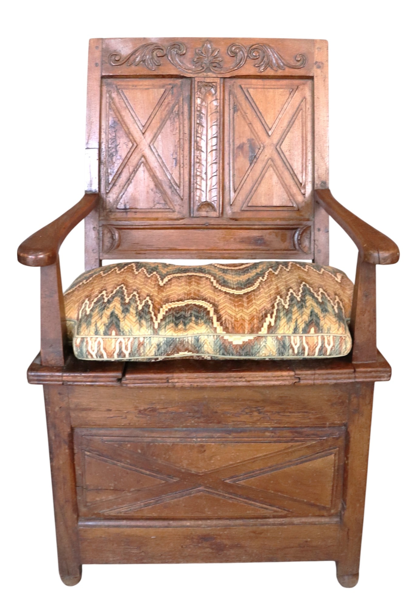 18th century French primitive style "throne" armchair or "Chaise Percee - pierced chair": 18th Century Chaise Percee, Armchair Early 18th century French primitive style "throne" armchair or "Chaise Percee - pierced chair" soundly constructed from