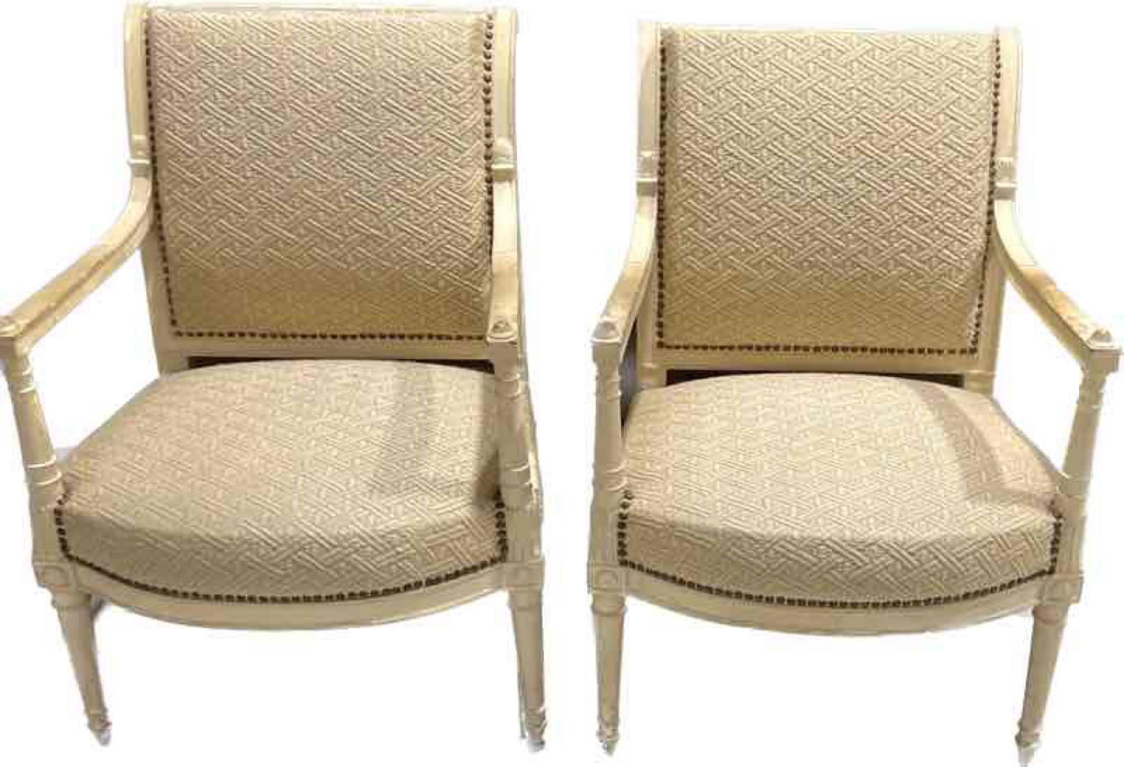 A PAIR OF FRENCH Bergere CHAIRS DIRECTOIRE with CHAIRS white PAINTED.: A PAIR OF FRENCH Bergere CHAIRS DIRECTOIRE late 18th Century, with CHAIRS white PAINTED. DIMENSIONS: Height 35.25 inch / 89,9cm 