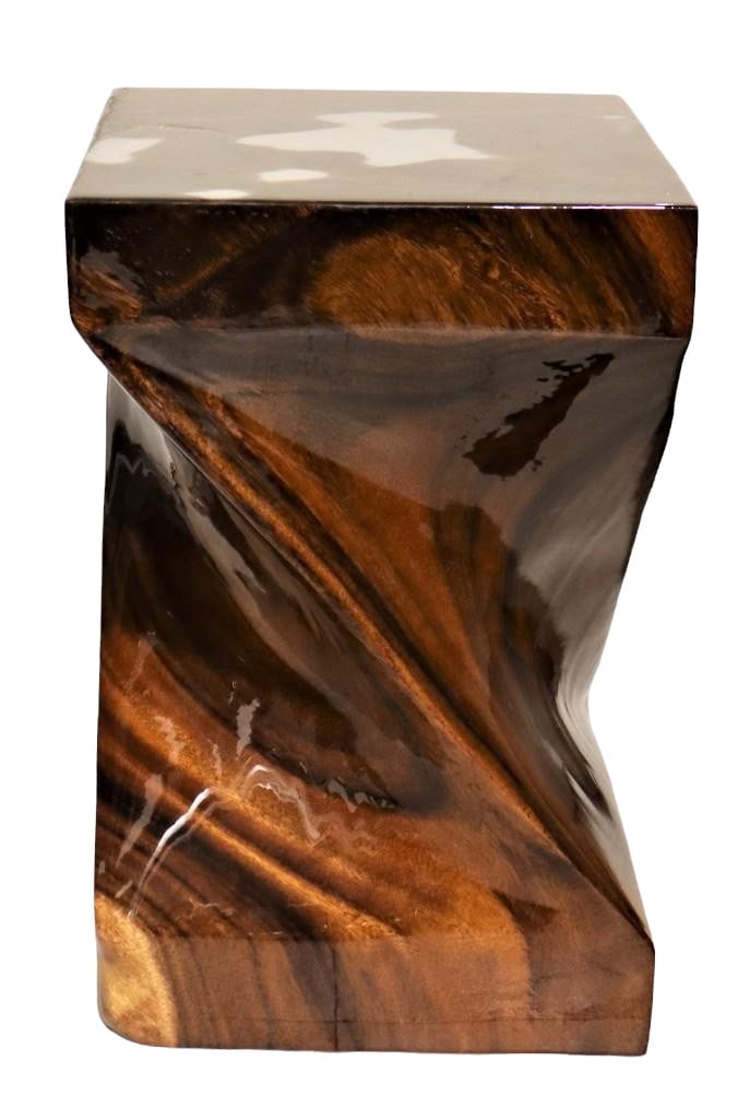 Modern Carved Twisted Wood Stool Table by Franc Pala: Modern Carved Twisted Wood Stool Tables. The piece is sturdy and heavy, teak wood. Unique design with a smooth finish all over, great for a seat or just for display. Signed on the bottom Franck PALA