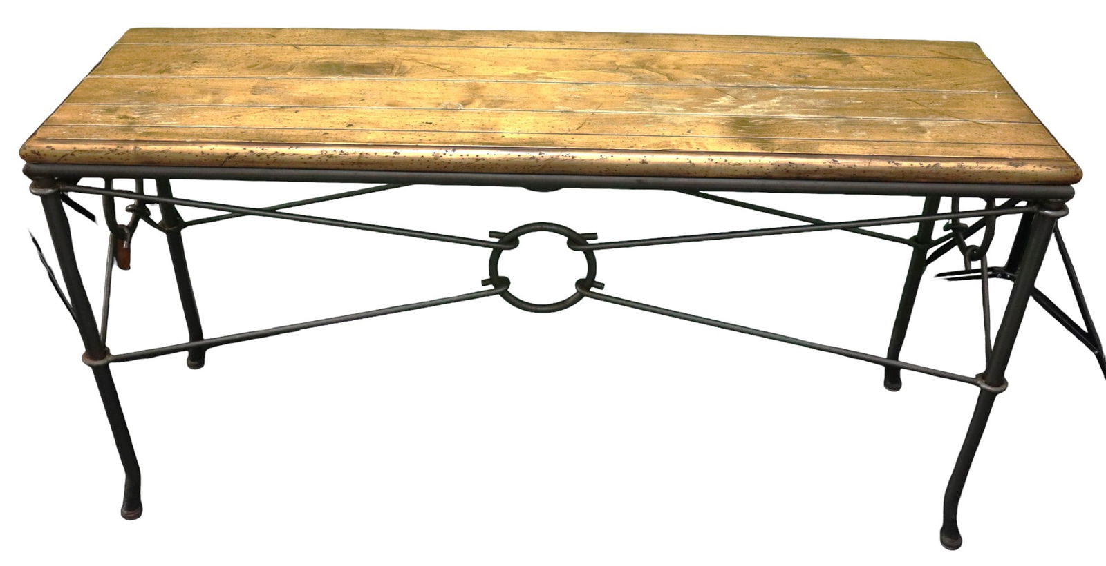 Fancy iron console table with wood top - 2
