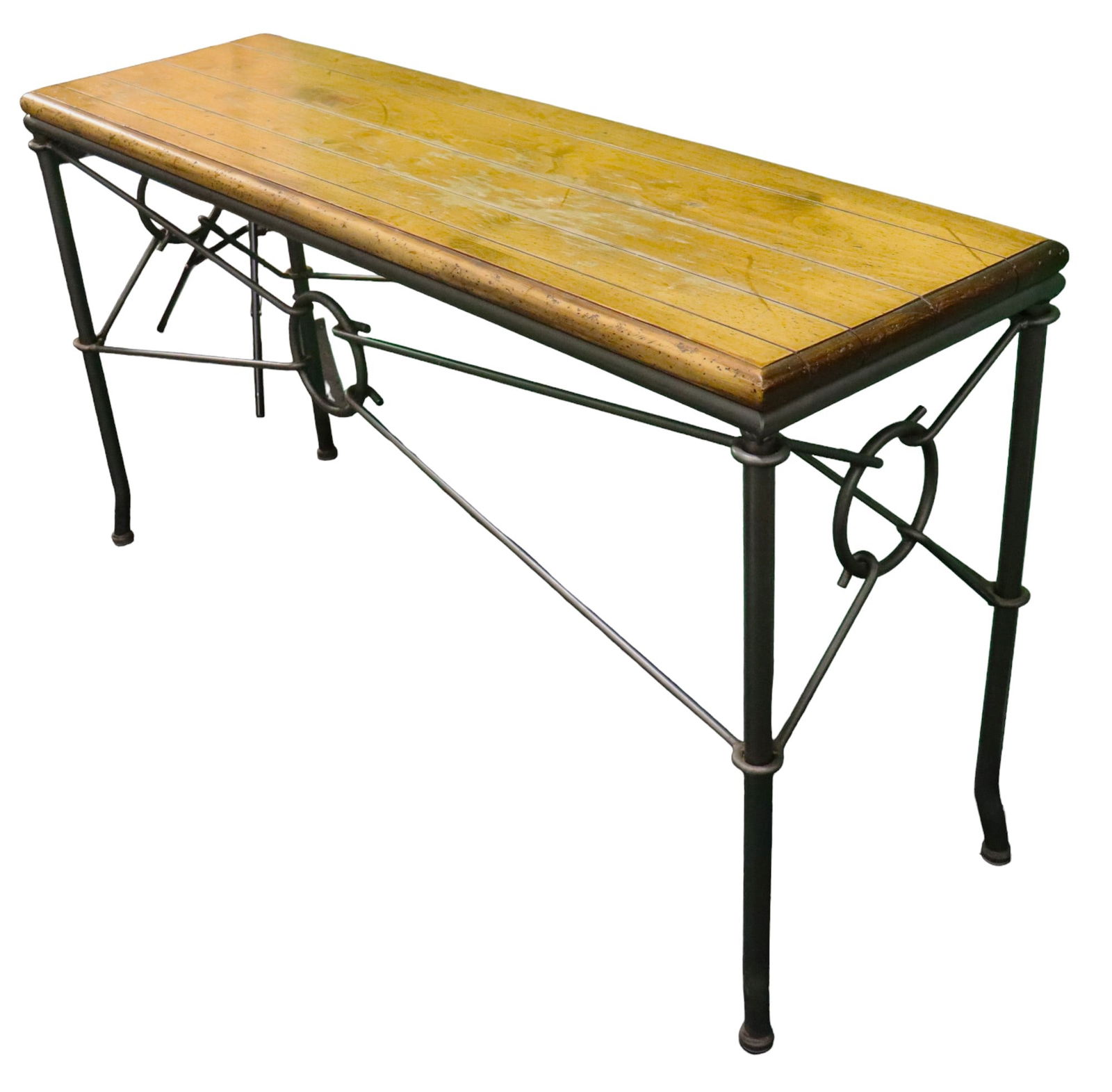 Fancy iron console table with wood top - 3