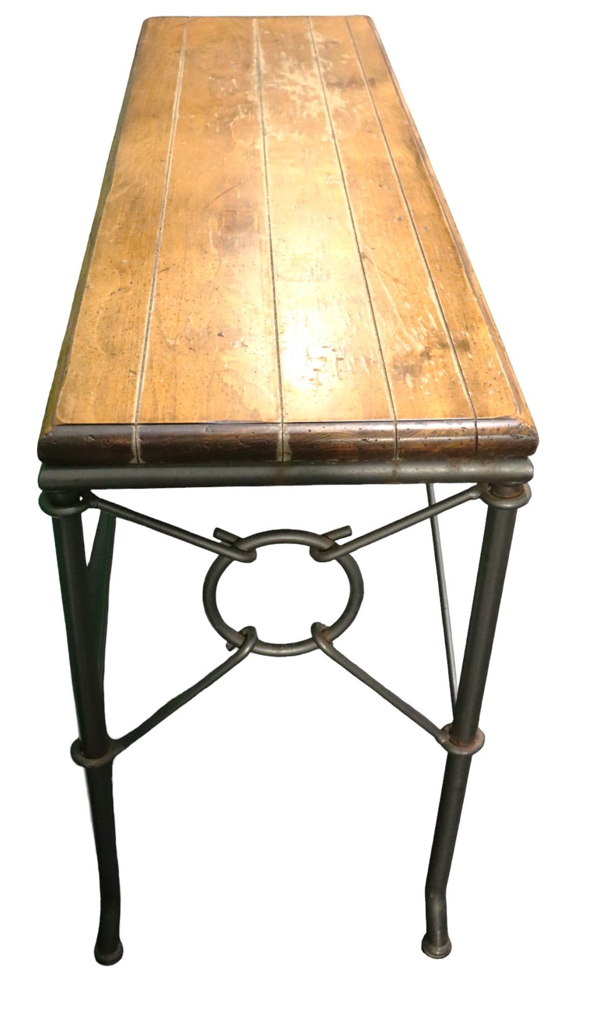 Fancy iron console table with wood top - 5