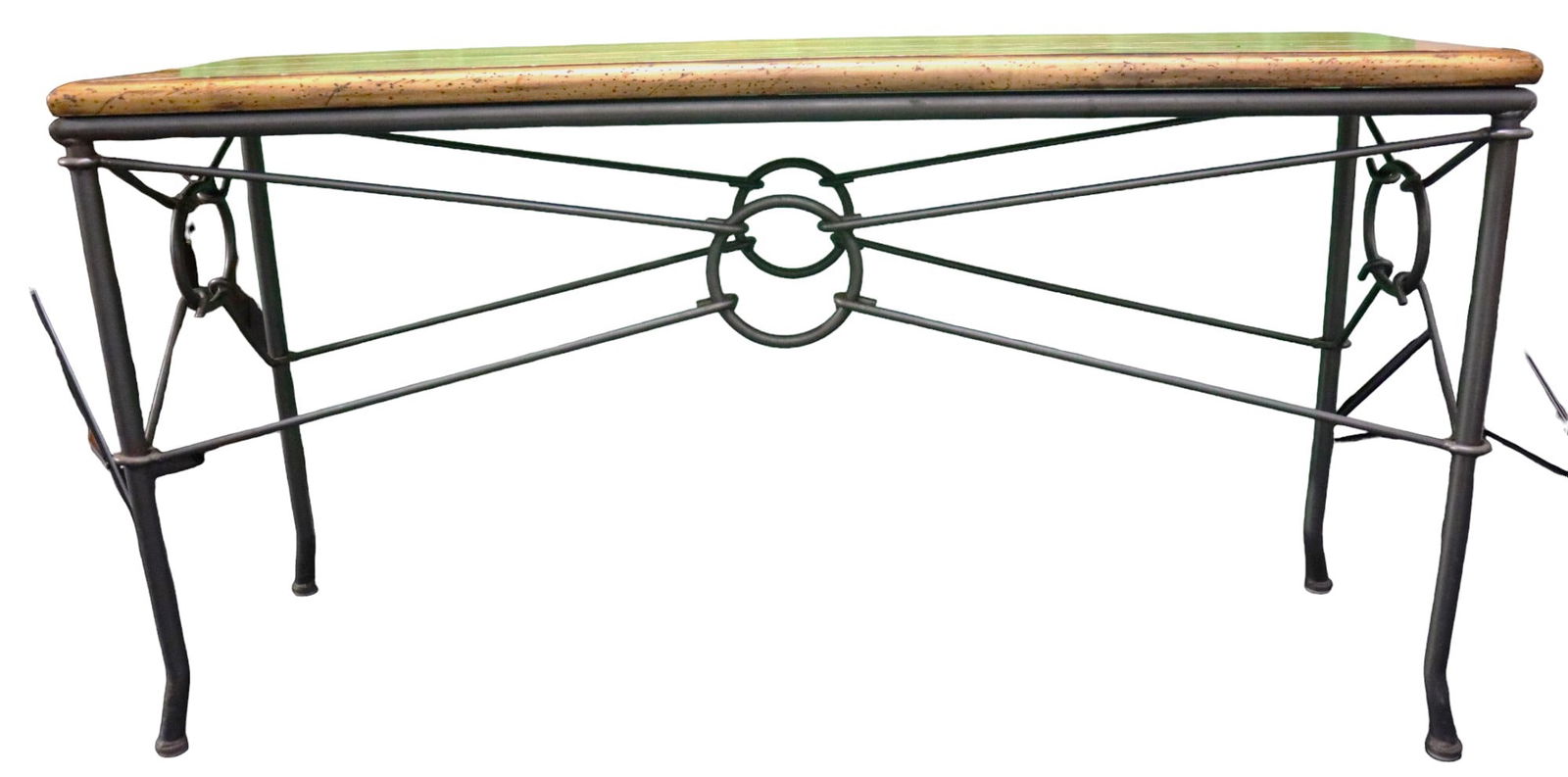 Fancy iron console table with wood top - 6