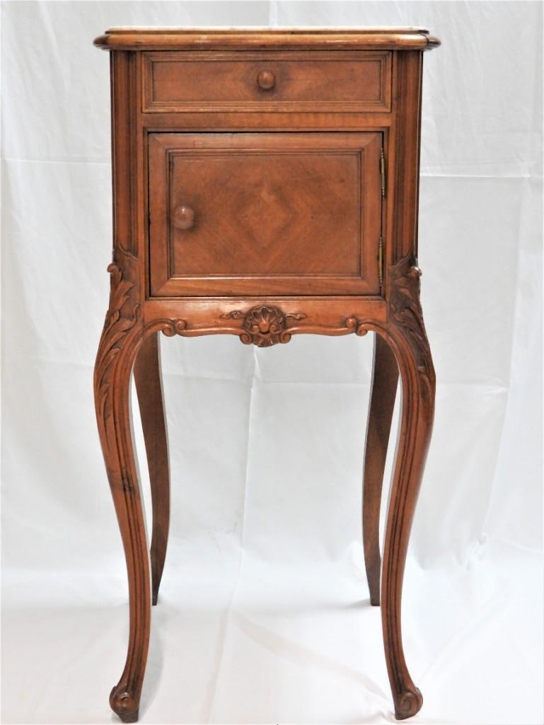 Side table with marble top Bonnin Ashley CA 1900: Side table with marble top Bonnin Ashley CA 1900 Height 33 inch Length 16 inch Depth 16 inch