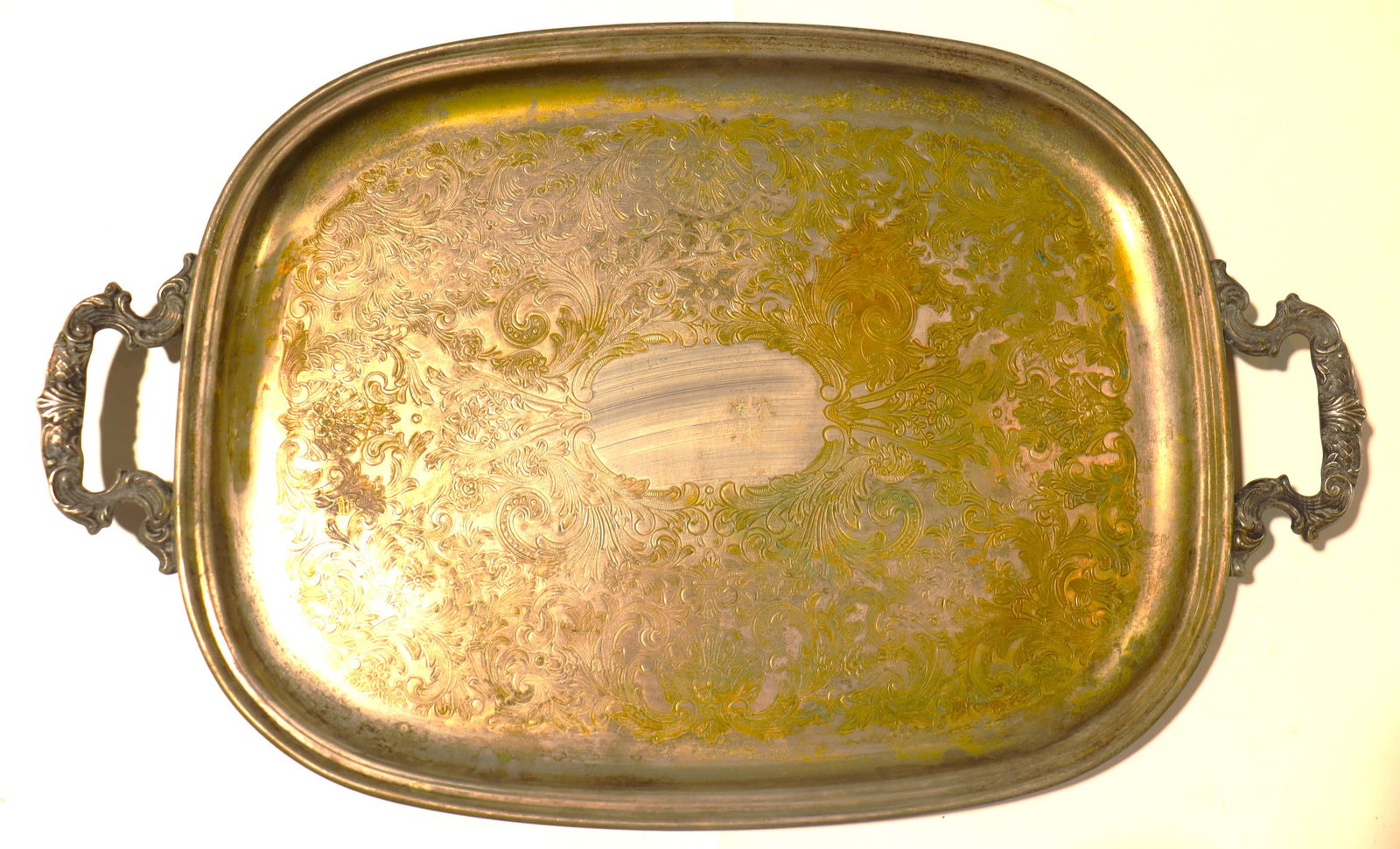 Vintage silver-plated serving tray with ornate handles (1 of 6)