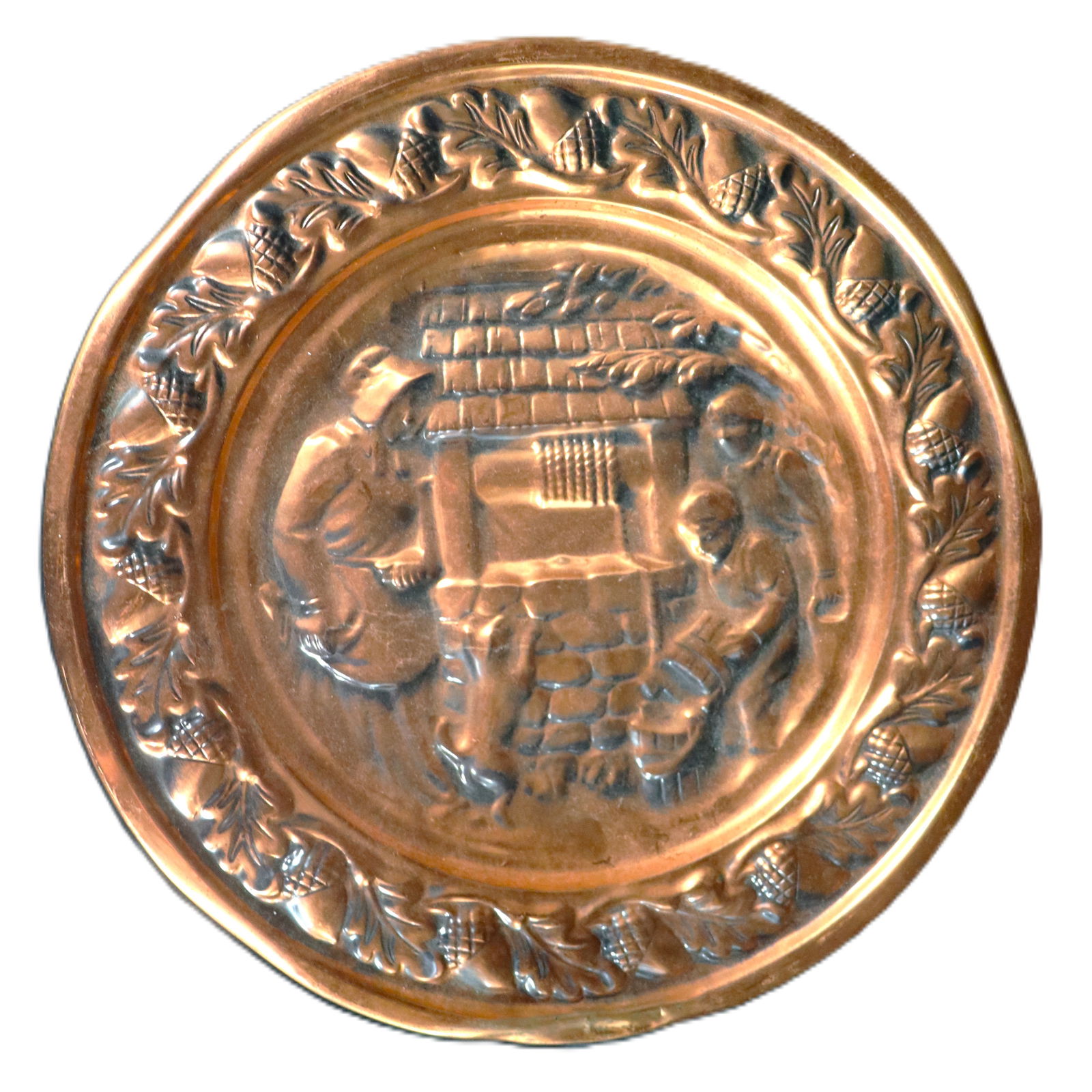 Vintage copper wall plate, often dating from the 1960s or 1970s. (1 of 3)