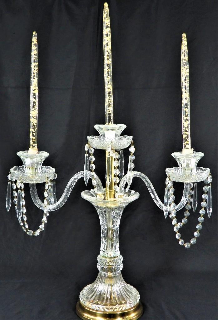 Cut-glass and gilt metal candelabra,: Cut-glass and gilt metal candelabraDIMENSIONS with candle: Height 29 inch / 74 cm DIMENSIONS without candle: Height 18.5 inch / 47 cm