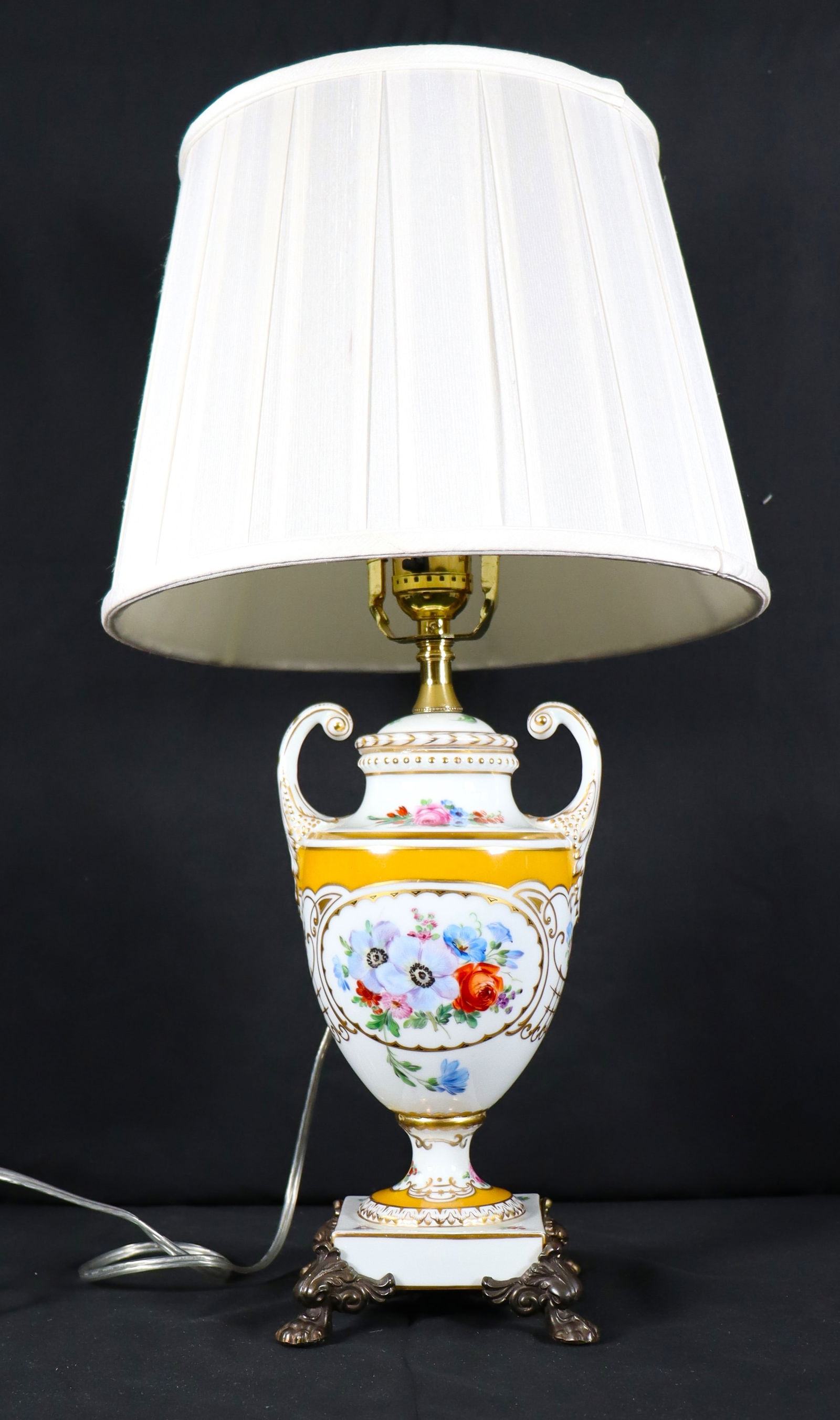 Antique French Porcelain Urn Lamp: Antique French Porcelain Urn Lamp with a blue mark underneath possibly from SevresDIMENSIONS Lamp: Height 20.50 inch / 52cm 