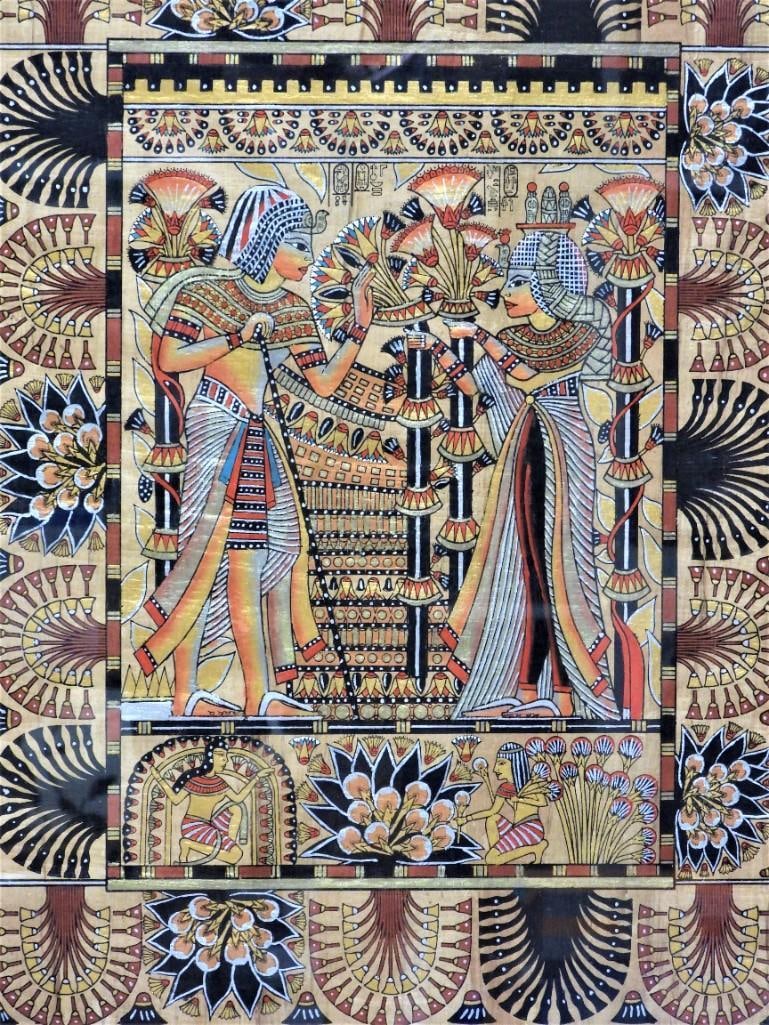 framed Egyptian papyrus, - 2