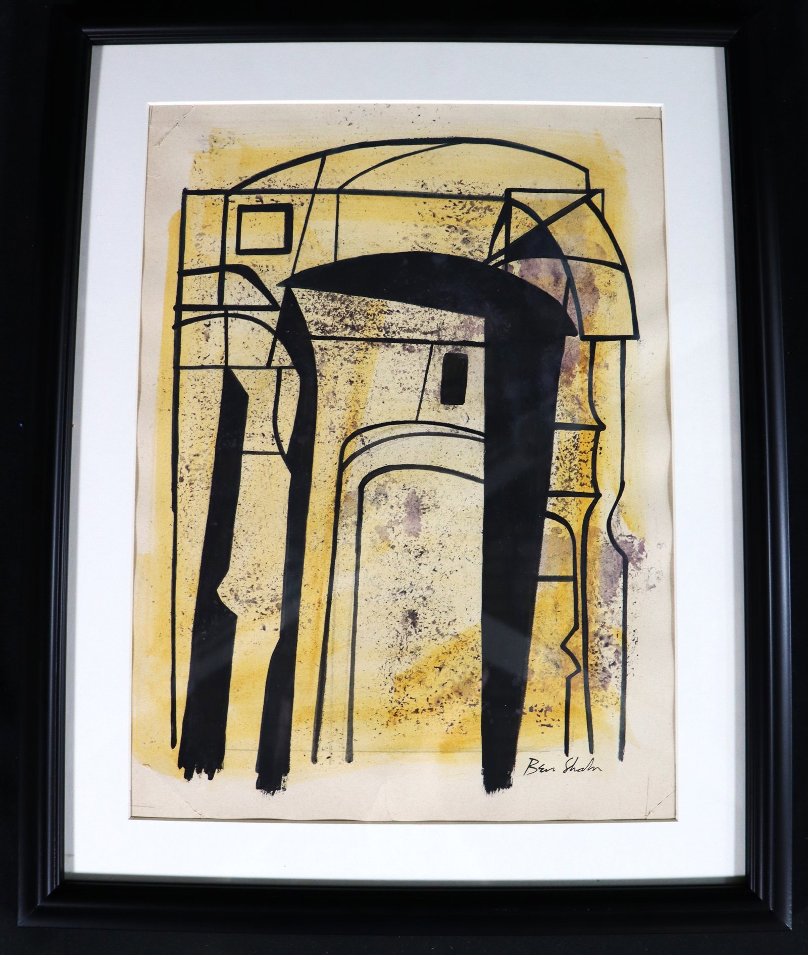 Framed Mixed media on paper signed Ben Shahn lower right: Framed Mixed media on paper signed Ben Shahn lower right Ben Shahn (1898-1969, American) We do not have a COA for this piece and is therefore being sold in the manner of Ben Shahn 