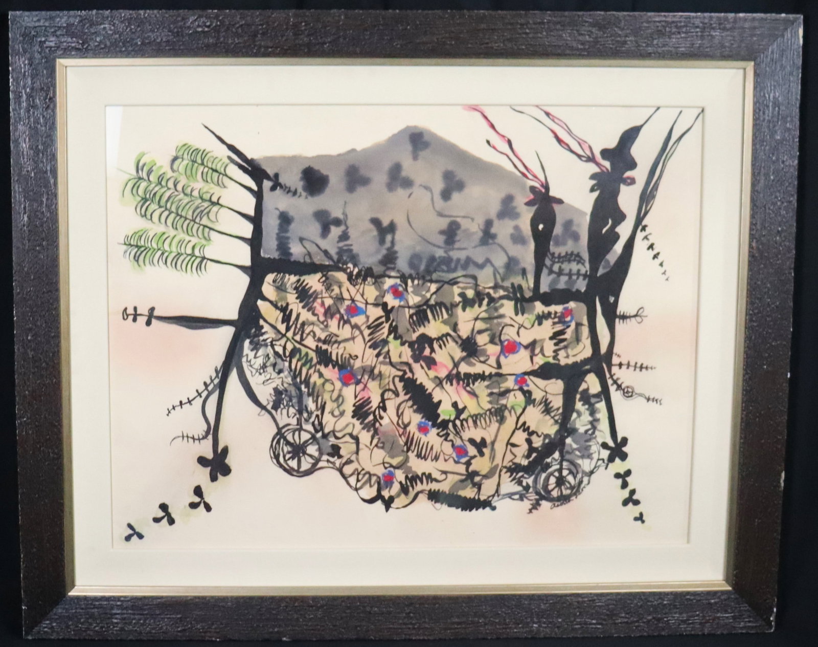 Framed Mixed Media on Cardboard signed ANGEL ACOSTA LEON with COA: Framed Mixed Media on Cardboard signed ANGEL ACOSTA LEON with COA ANGEL ACOSTA LEON (Cuban, 1932-1964) DIMENSIONS with frame: Height 28.90 inch / 73,5 cm &