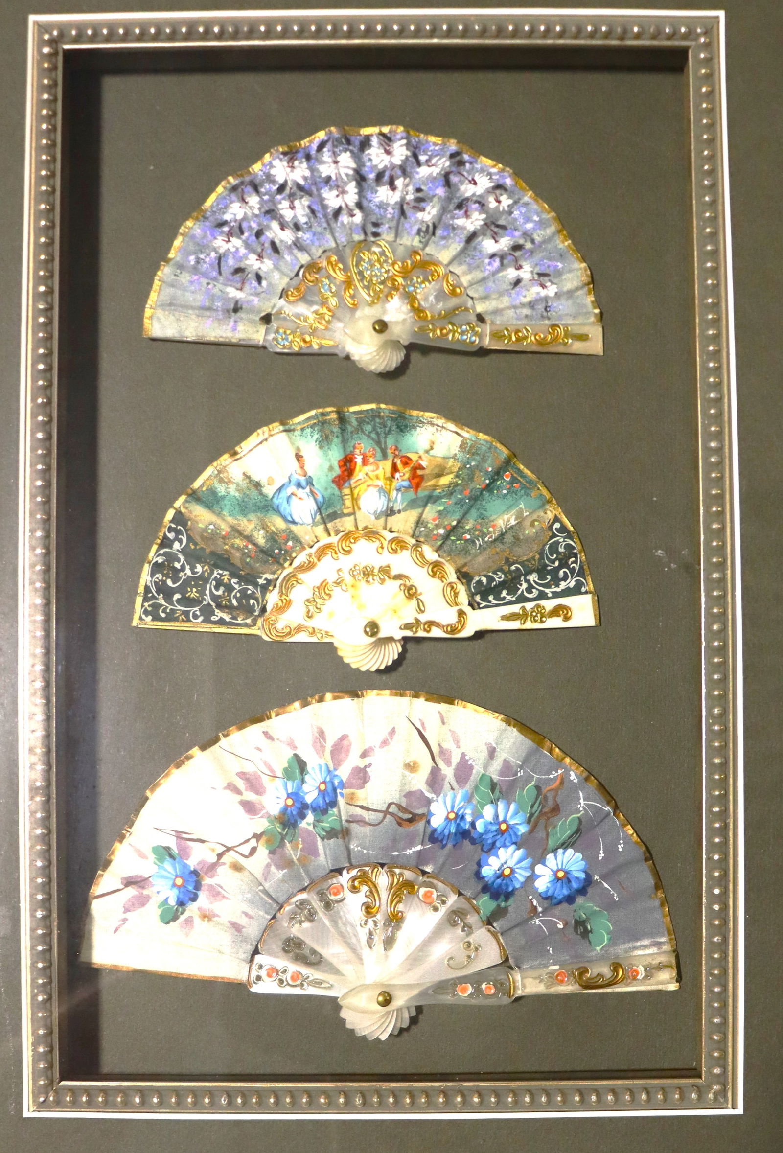 Three framed hand fans - 2