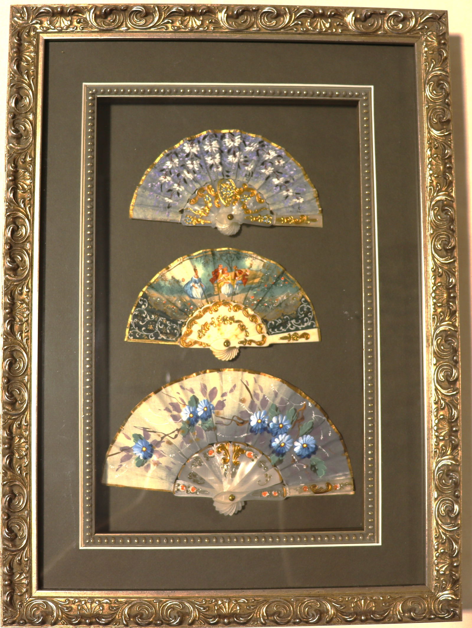 Three framed hand fans - 3