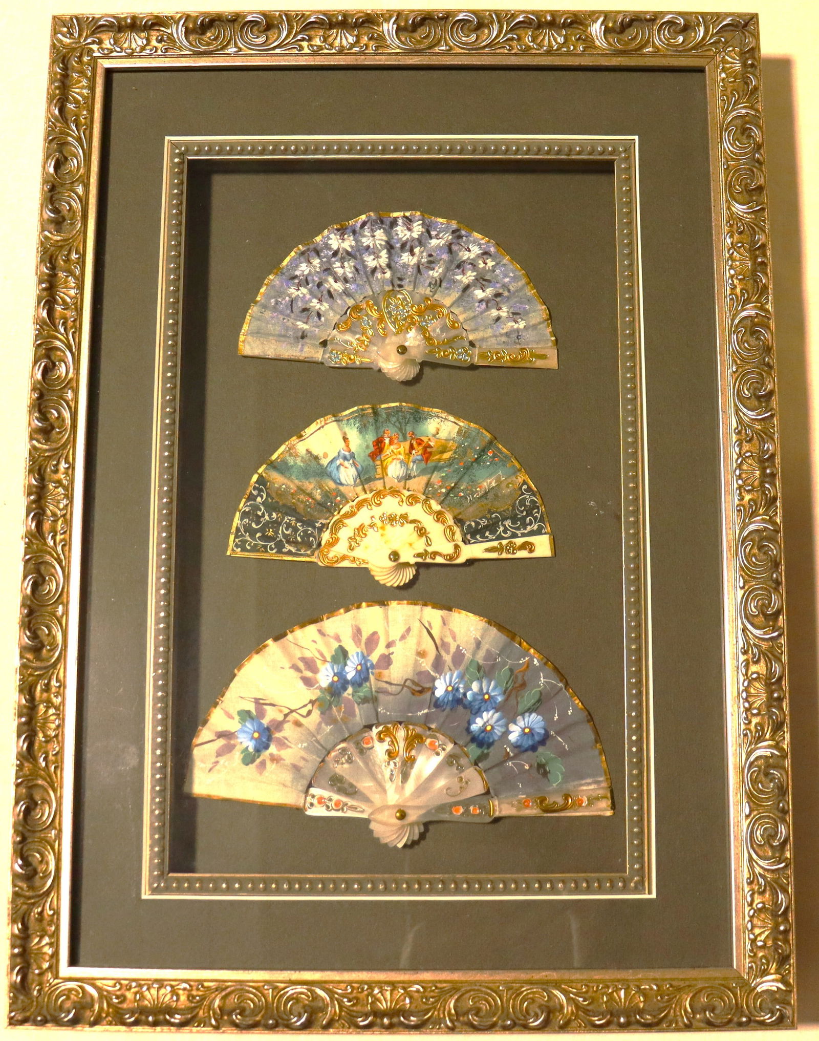Three framed hand fans - 5