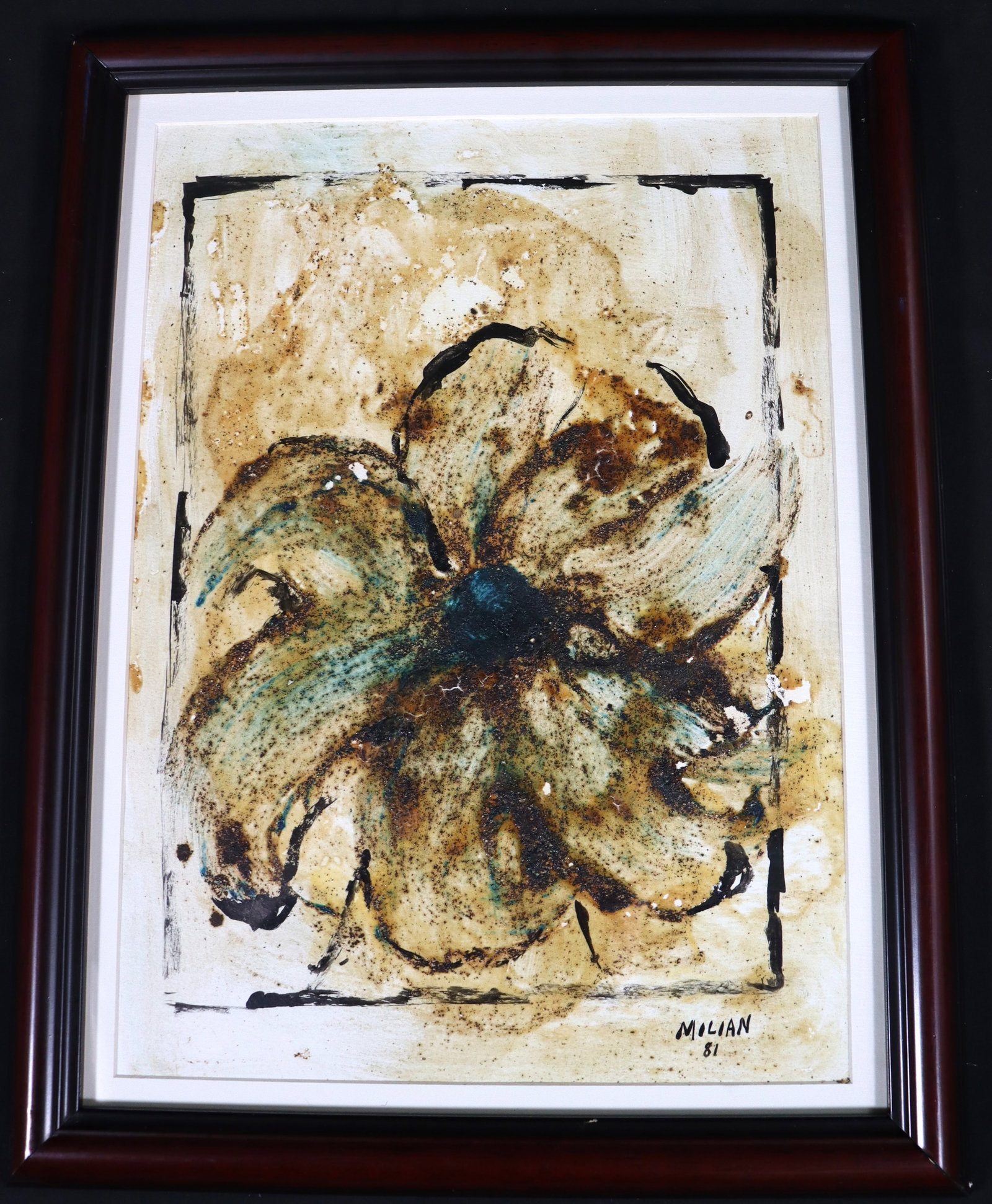 Framed Mixed Media and Ink signed Raoul Milian and dated 81: Framed Mixed Media and Ink signed Raoul Milian and dated 81 DIMENSIONS with frame: Height: 18.10 inches / 46 cm 