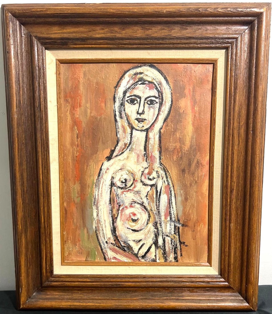 Framed Oil on Canvas Titled FIGURA signed Portocarrero and dated 61 lower left with C O A: Framed Oil on Canvas Titled FIGURA signed Portocarrero and dated 61 lower left with C O A DIMENSIONS with frame: Height 24 inch / 61 cm &nbs