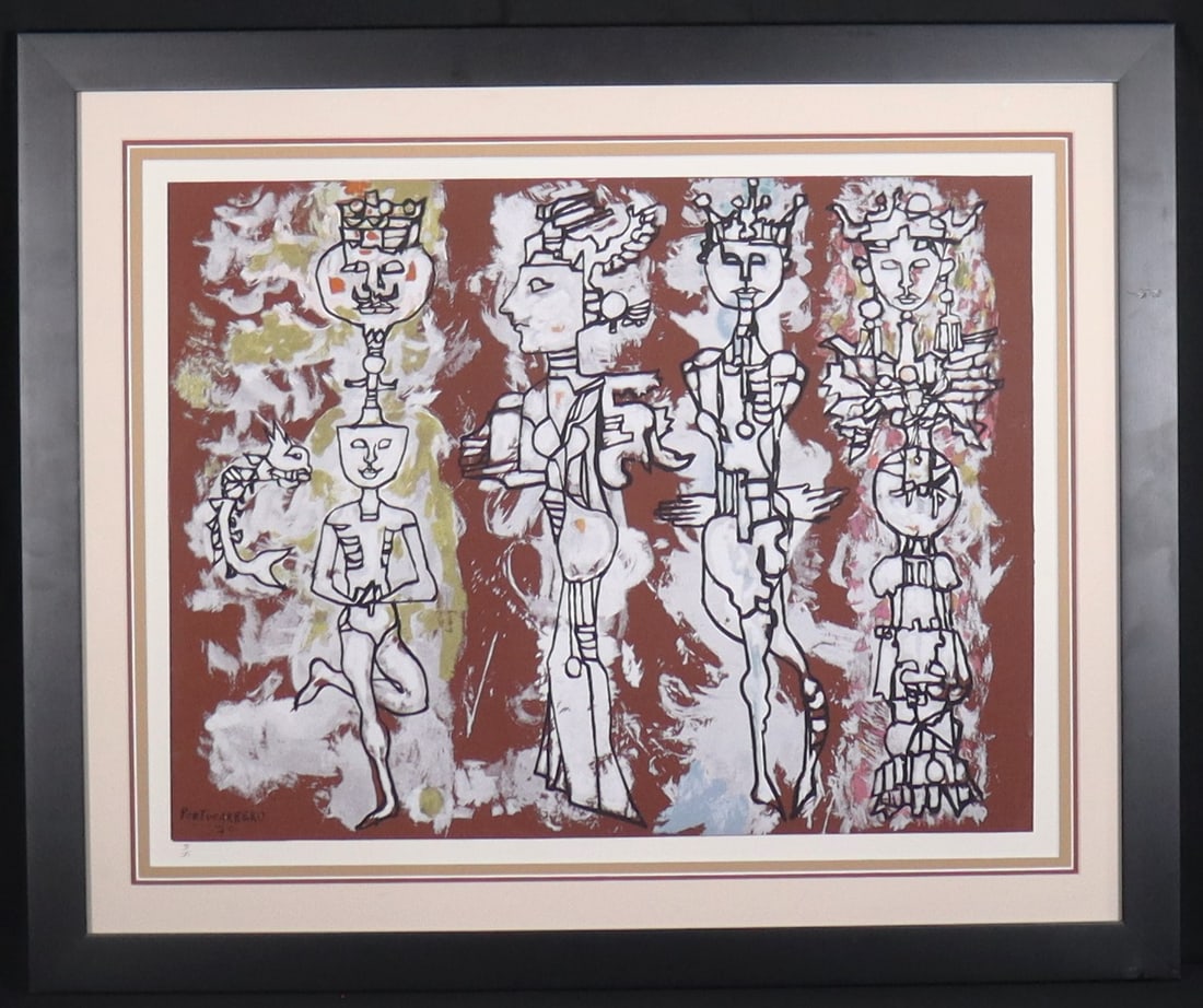 Framed Lithograph signed Portocarrero and dated 70, Numbered 3/75: Framed Lithograph signed Portocarrero (1912-1985) and dated 70, Numbered 3/ 75 DIMENSIONS with frame: Height 25.25 inch / 64 cm 