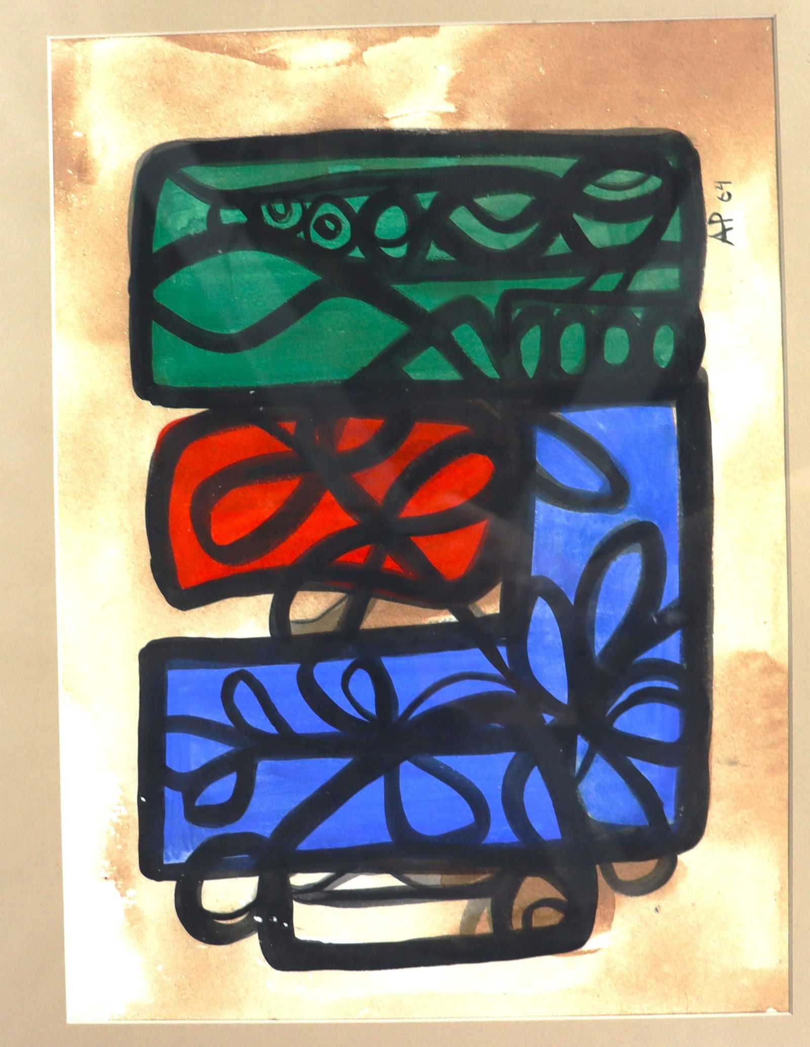 Framed mixed Media on paper signed A.P and dated 64 - 2