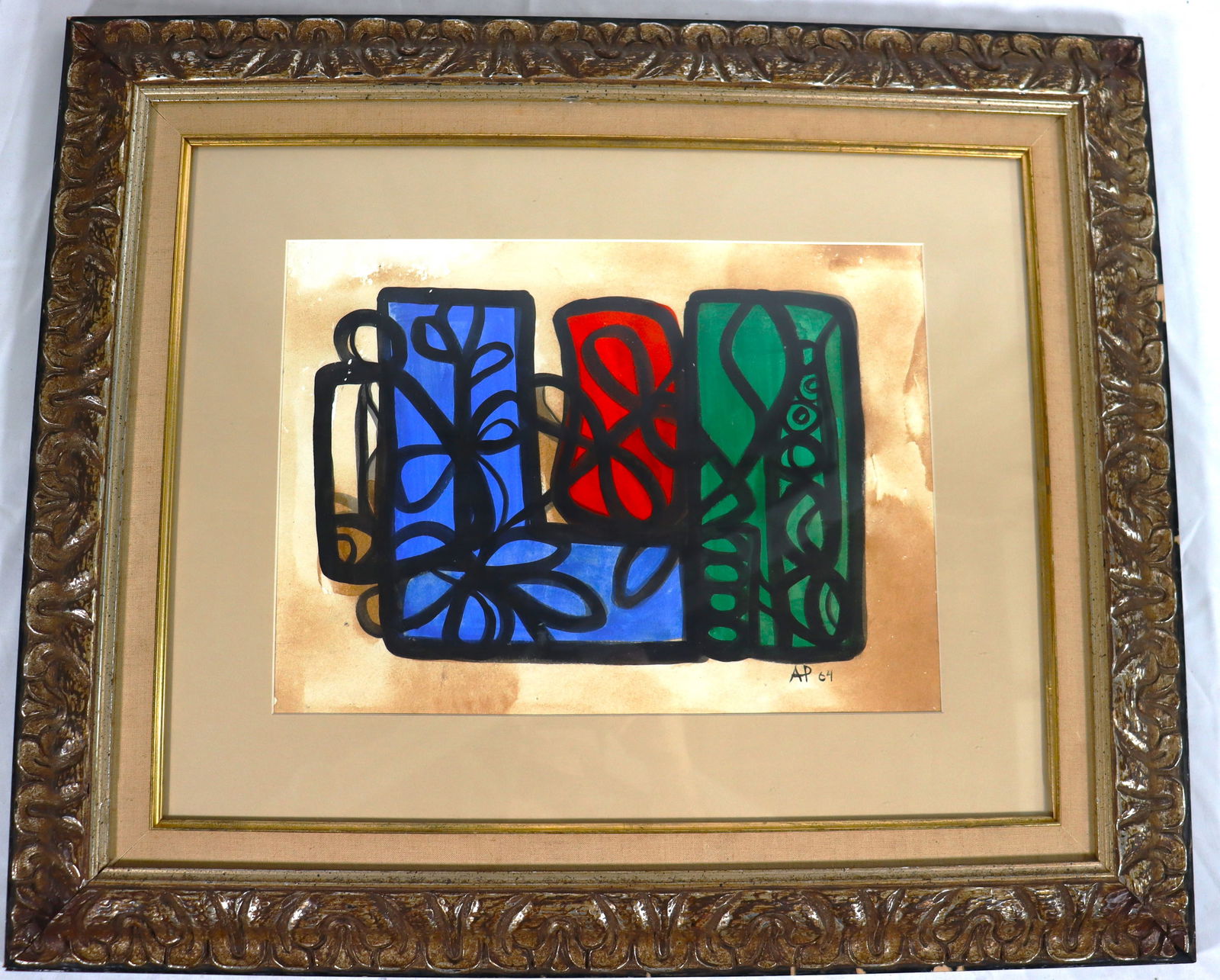 Framed mixed Media on paper signed A.P and dated 64 - 4