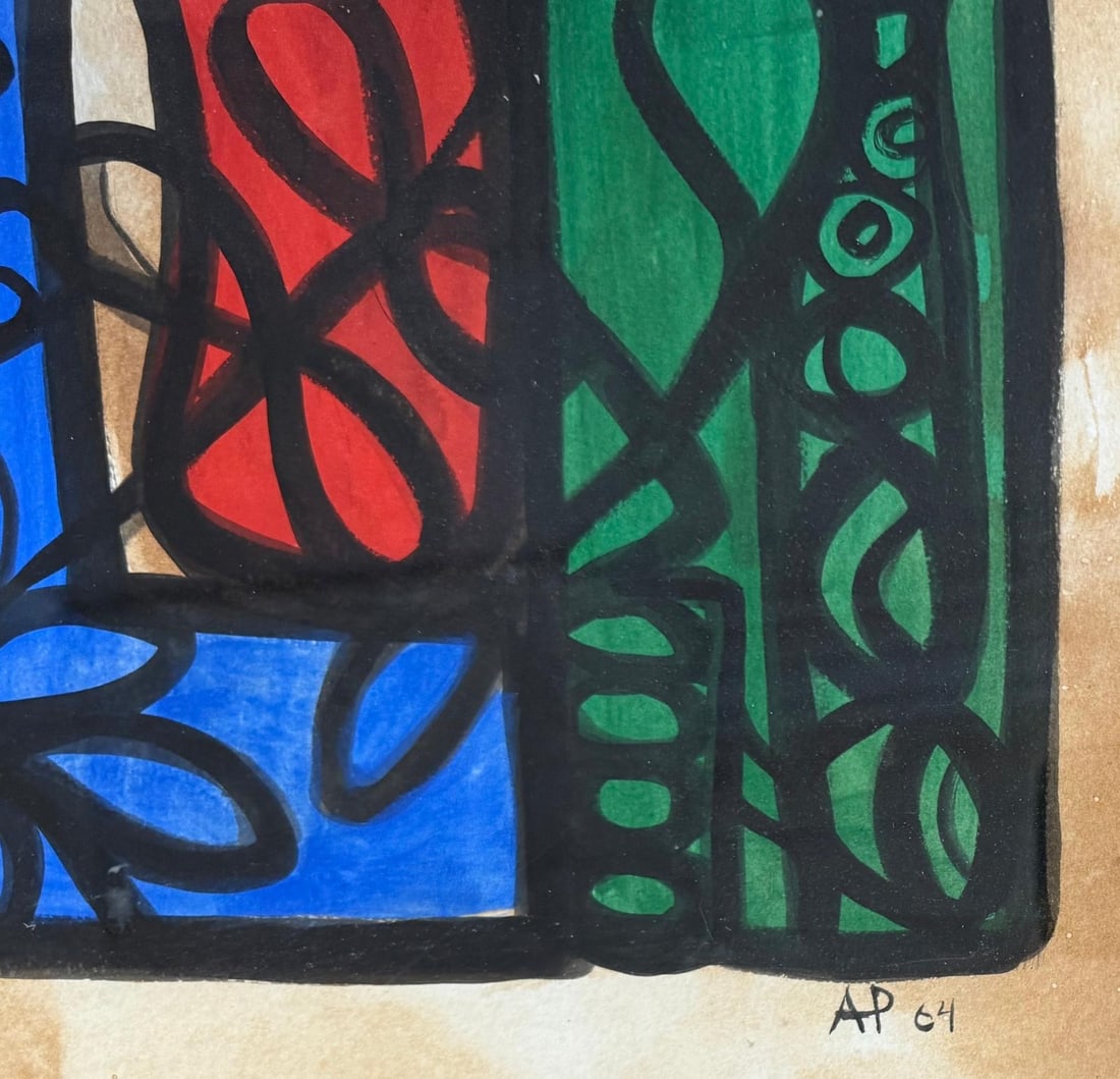 Framed mixed Media on paper signed A.P and dated 64 - 6