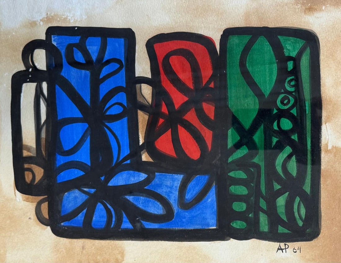 Framed mixed Media on paper signed A.P and dated 64 - 7