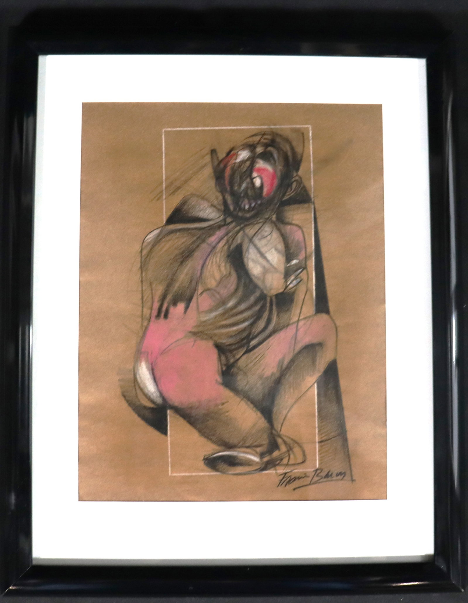 Framed Mixed media on paper signed Francis Bacon lower right: Framed Mixed media on paper signed Francis Bacon lower right Francis Bacon (British 1909-1992) We do not have a COA for this piece and is therefore being sold in the manner of 