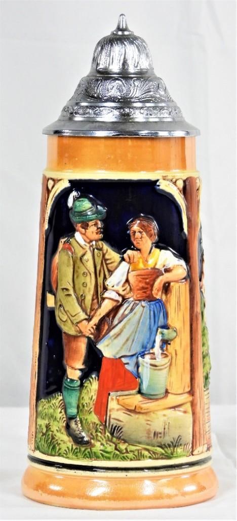 Vintage Lidded Beer Stein, with Hand Painted Scene (1 of 10)