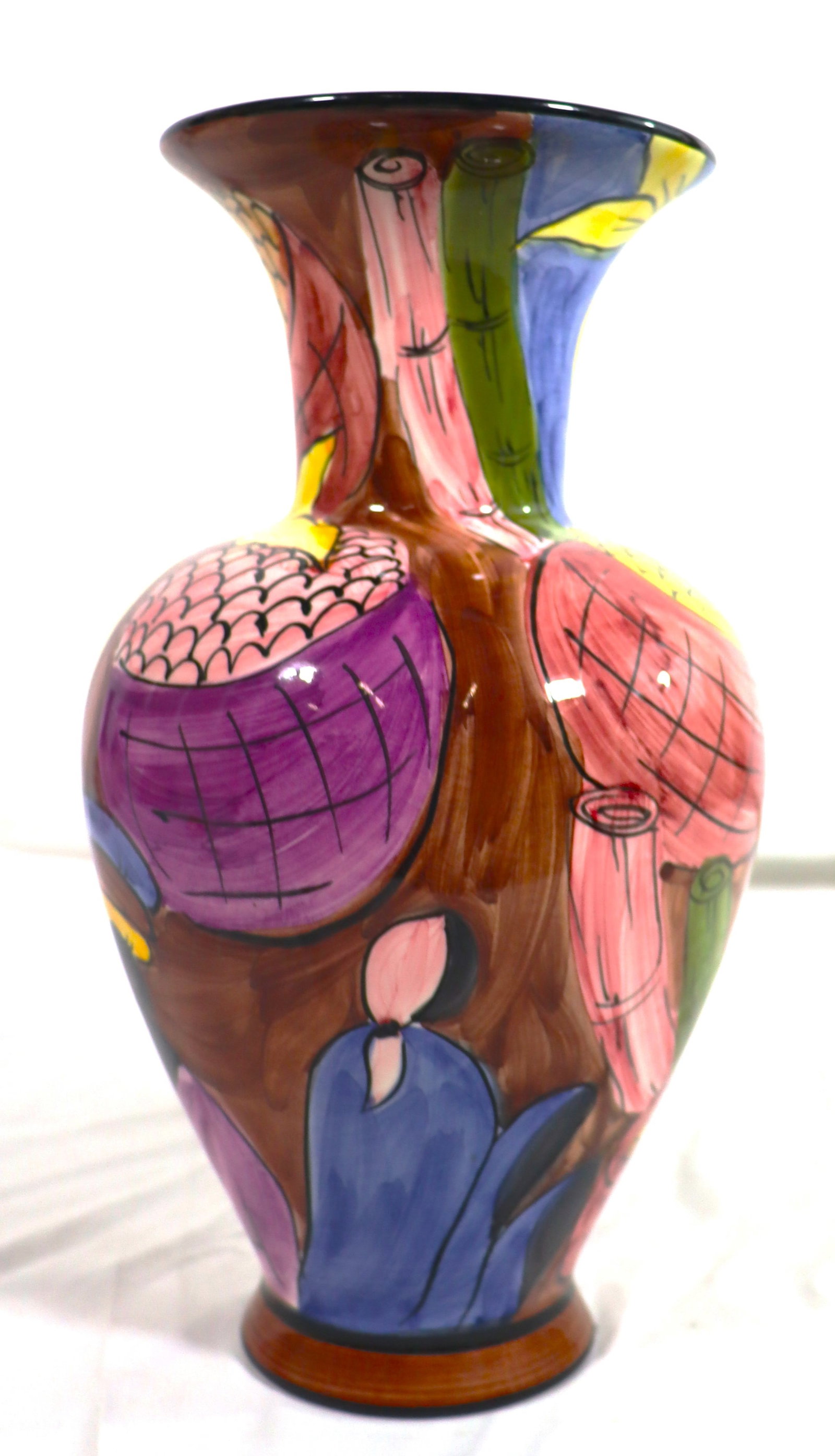 Hand-painted ceramic vase by Favanol made in Portugal: Hand-painted ceramic vase by Favanol made in Portugal, Hand-painted, multicolored design, glossy finish DIMENSIONS: Height 11.40 inch / 29 cm &nbs
