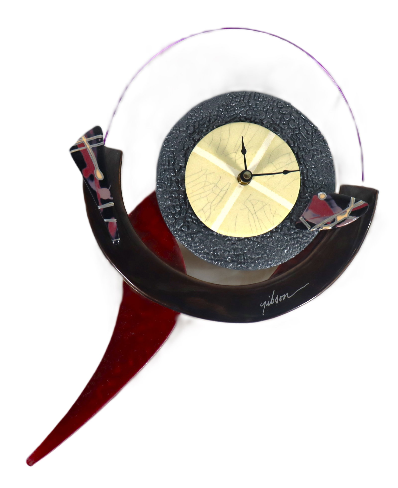 Wall Clock Sculpture Signed by Alan Gibson 1990’s:  Wall Clock Sculpture Signed by Alan Gibson 1990’s DIMENSIONS: Height 16.50 inch / 42 cm Diameter:&